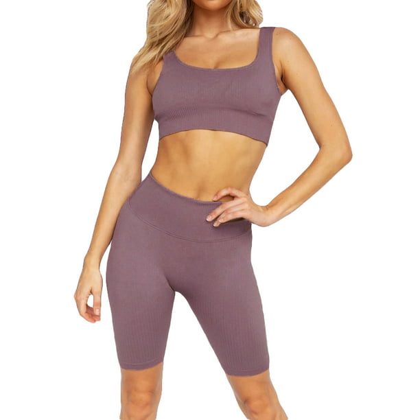 Shorts Sports Gym Yoga Set Fitness Workout Outfit Women 2PCS Yoga Suit Crop Top